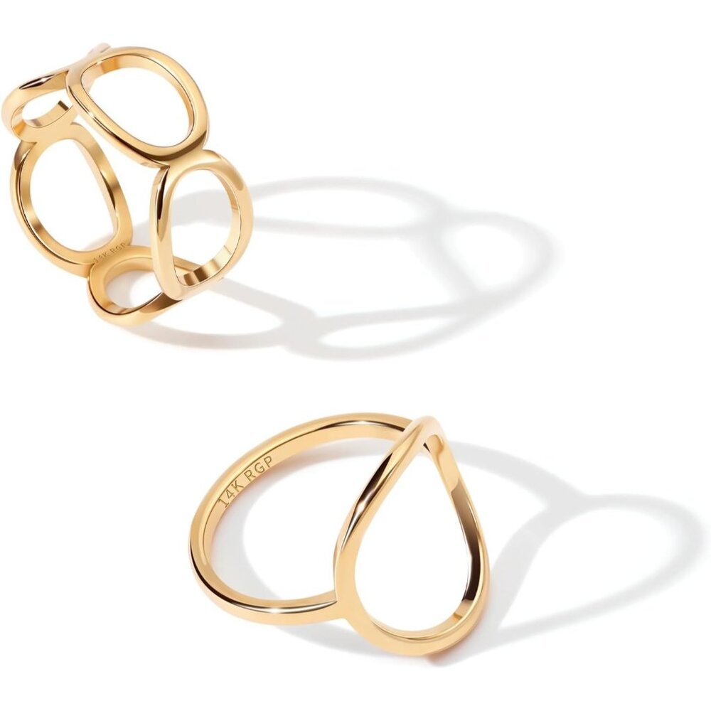 Women 14K Gold Plated Simple Link Chain Knuckle Stacking Bands Ring Set
